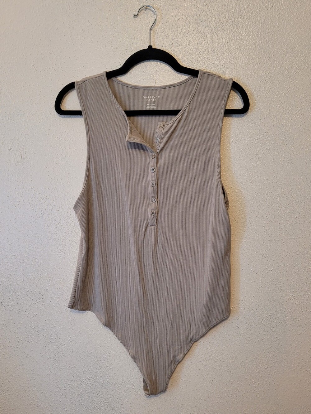American Eagle AE Ribbed Henley Tank Bodysuit Taupe Neutral XL